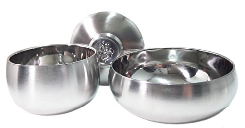 Vacuum Insulated Double Wall Skin Stainless Steel Round Korean Traditional Rice Bowl Soup Bowl Set.Metal Dinnerware