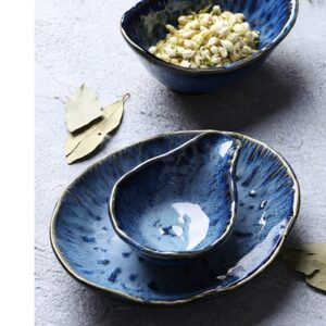 Ceramic Dip Bowls Sets, Blue Dipping Sauce Bowls/Dishes,Condiments Serving Bowls for kitchen Tomato Sauce, Soy, BBQ and other Party Dinner - Set of 2