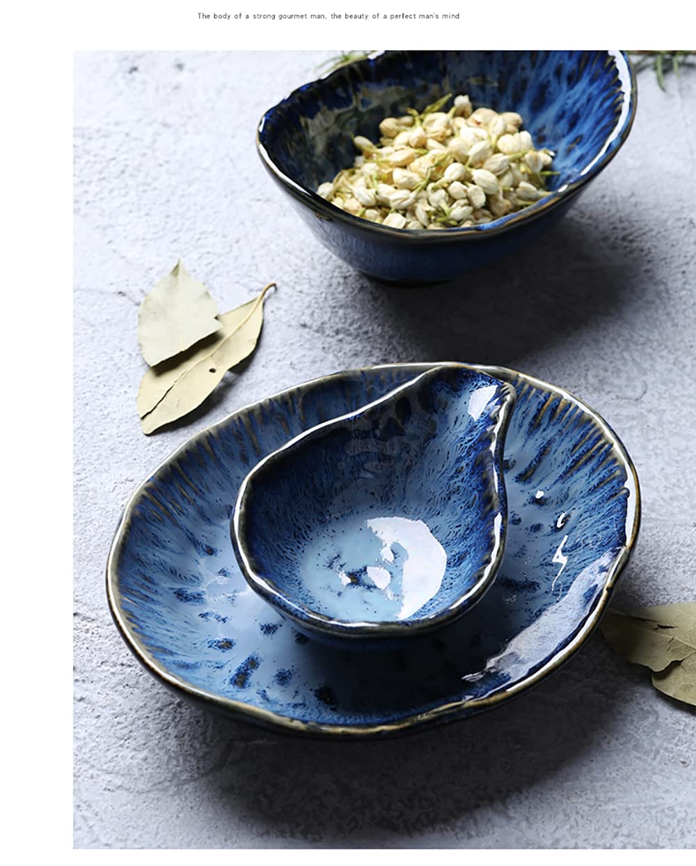 Ceramic Dip Bowls Sets, Blue Dipping Sauce Bowls/Dishes,Condiments Serving Bowls for kitchen Tomato Sauce, Soy, BBQ and other Party Dinner - Set of 2