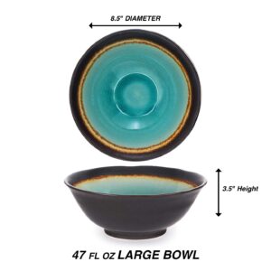 Happy Sales HSXLP-CDTQ8, Japanese XL 47 fl oz Bowl 8.5" D, Multi Purpose Bowl Ramen Bowl Udon Soba Tempura Noodle Pho Donburi Rice Tayo Bowl, Caldera Turquoise