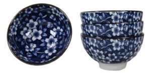 ebros gift made in japan ming style blue and white summer floral blossom design 12oz rice soup cereal porcelain bowls set of 4 home decor zen asian fusion accent housewarming birthday gifts bowl set