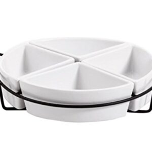 Gibson Elite Gracious Dining Dinnerware, 4-Section Tray Set with Metal Rack, White