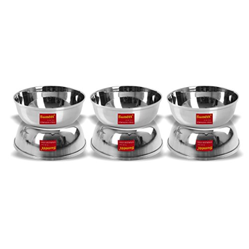 Sumeet Stainless Steel Heavy Gauge Bowl/Wati set with Mirror Finish 12cm Dia (350 Ml) - Set of 6pc