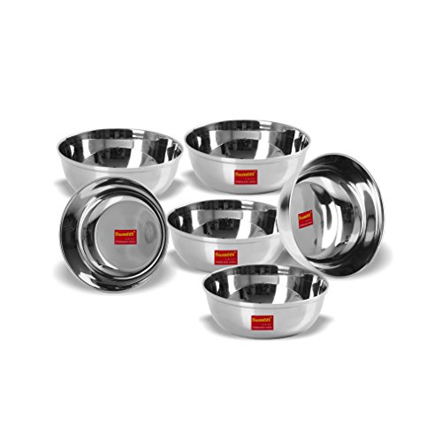 Sumeet Stainless Steel Heavy Gauge Bowl/Wati set with Mirror Finish 12cm Dia (350 Ml) - Set of 6pc