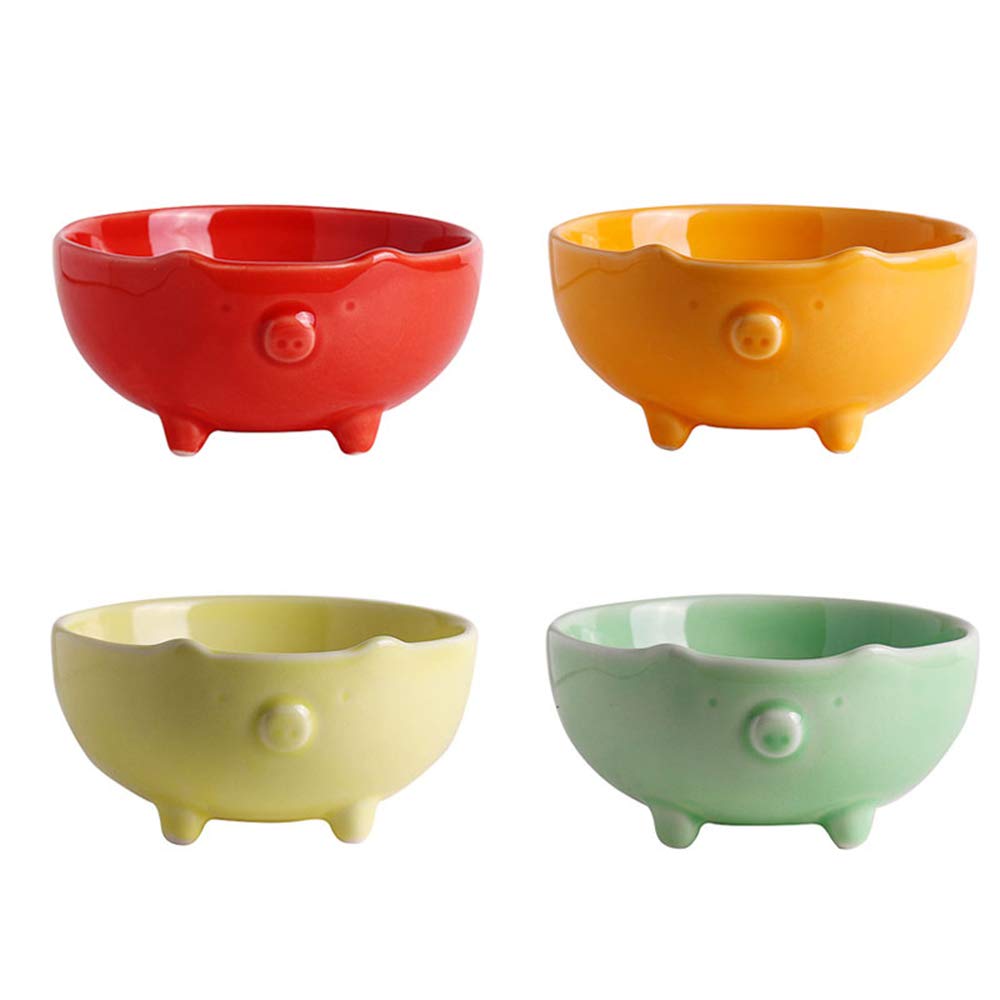 Sizikato 4pcs Cute Pig Shape Ceramic Rice Bowl Fruit Bowl Salad Bowl Snack Bowl for Children. 4 Inches