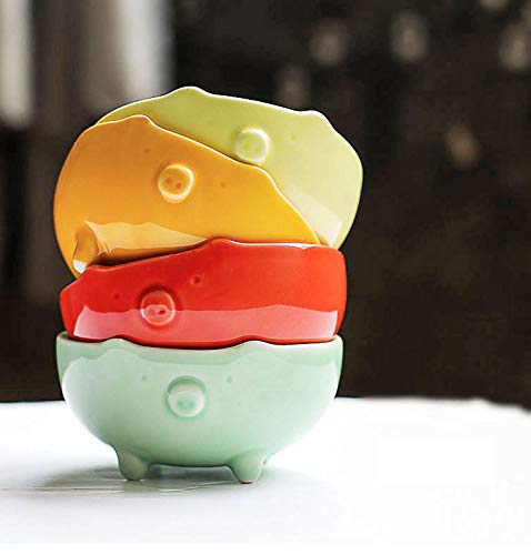 Sizikato 4pcs Cute Pig Shape Ceramic Rice Bowl Fruit Bowl Salad Bowl Snack Bowl for Children. 4 Inches