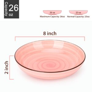 KitchenTour Large Ceramic Pasta Bowls with 8 Inch Dinner Plates Set of 6