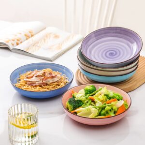 KitchenTour Large Ceramic Pasta Bowls with 8 Inch Dinner Plates Set of 6