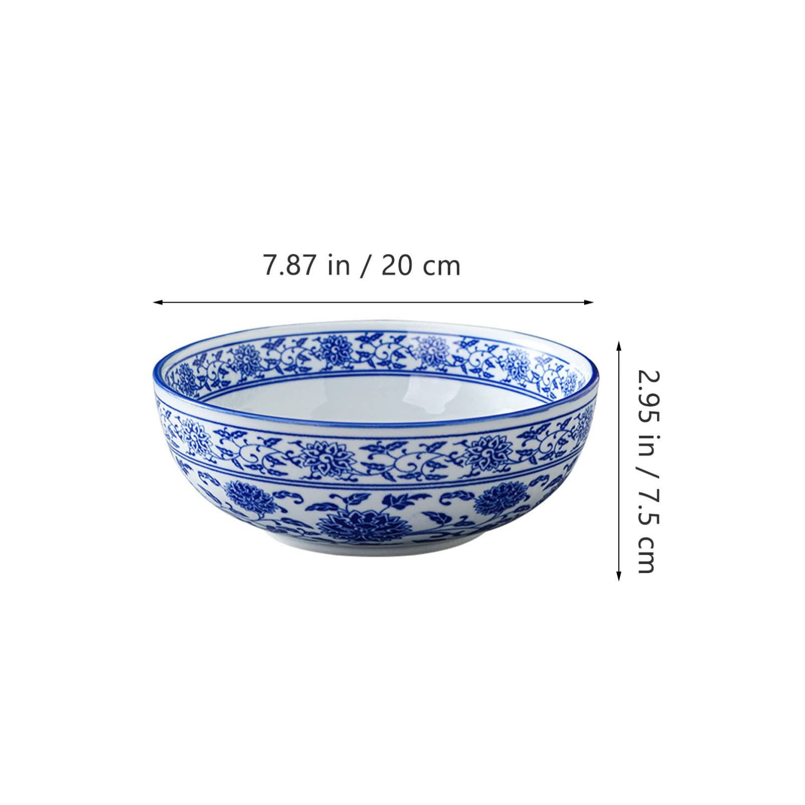 DOITOOL Ceramic Ramen Bowl Blue and White Porcelain Bowl Noodle Serving Bowls Kitchen Deep Soup Pho Bowls Salad Bowls for Ramen Pasta Cereal Dessert 8inch