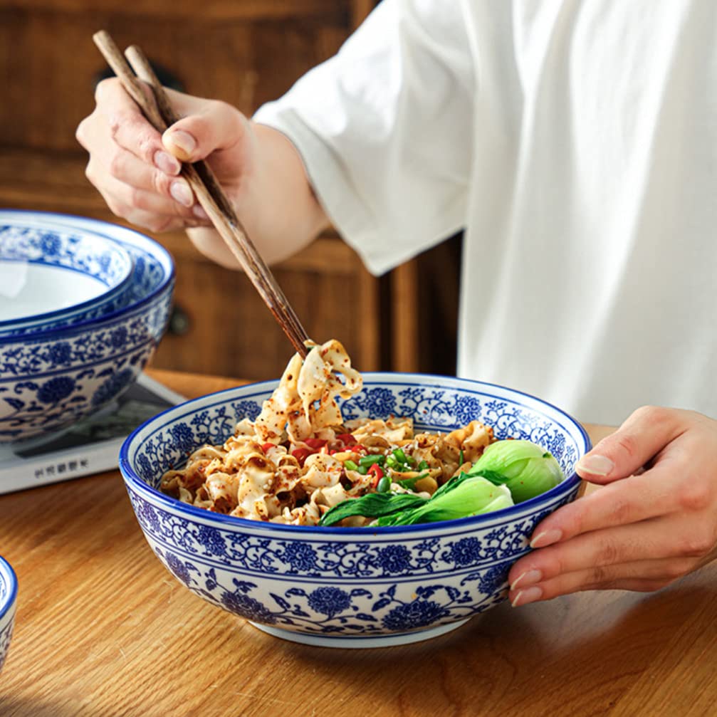 DOITOOL Ceramic Ramen Bowl Blue and White Porcelain Bowl Noodle Serving Bowls Kitchen Deep Soup Pho Bowls Salad Bowls for Ramen Pasta Cereal Dessert 8inch