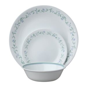 Corelle Service for 6, Chip Resistant, Country Cottage Dinner Plates, 18-Piece & Winter Frost White 20-Ounce Bowl Set (6-Piece)