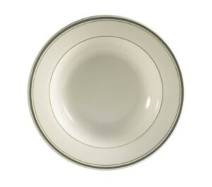 cac china gs-3 9-inch greenbrier 10-ounce green band stoneware rim soup plate, american white, box of 24