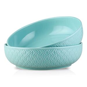 dus pasta salad soup bowls set,8 inches ceramic pasta bowl with embossment (pala blue turquoise, pattern' style)