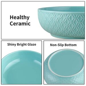 DUS Pasta Salad Soup Bowls set,8 Inches Ceramic Pasta Bowl with Embossment (Pala blue turquoise, pattern' style)