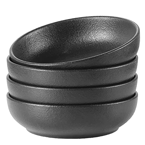 YJR Ceramic Pasta Bowls, Salad Bowls, Large Serving Bowl Set, Wide and Shallow - 35 Ounce, Set of 4, Matt Black