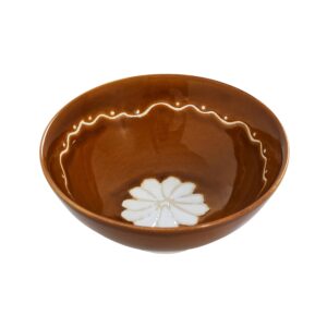 creative co-op hand painted stoneware bowl, set of 4 serveware, 5"l x 5"w x 2"h, brown & cream