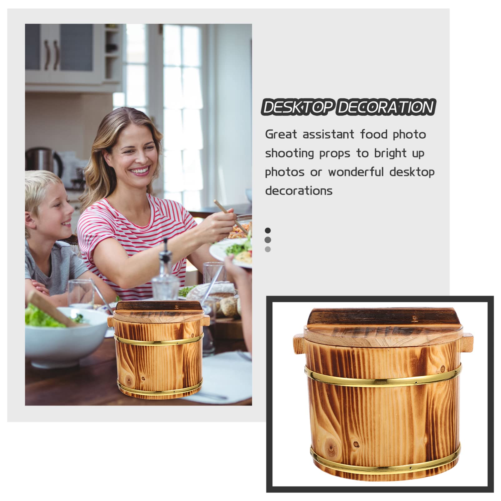 Operitacx Sushi Rice Bucket Wood Sushi Rice Cooking Bowl Rice Cooking Tub with Lid Sushi Rice Mixing Tub for Home Restaurant Hotel (Light Brown L)