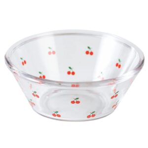 luozzy glass salad bowl cherry pattern mixing bowl fruit bowl dessert display bowl soup bowl serving dish for home kitchen