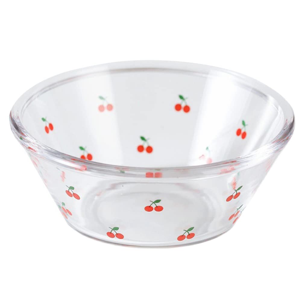 LUOZZY Glass Salad Bowl Cherry Pattern Mixing Bowl Fruit Bowl Dessert Display Bowl Soup Bowl Serving Dish for Home Kitchen