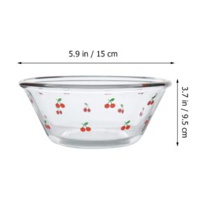 LUOZZY Glass Salad Bowl Cherry Pattern Mixing Bowl Fruit Bowl Dessert Display Bowl Soup Bowl Serving Dish for Home Kitchen