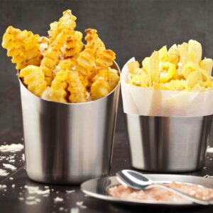 Restaurantware Met Lux 3.1 x 2 Inch French Fry Cup 1 Short French Fry Holder - Satin Finish Durable Stainless Steel Fry Cup For Serving Chips Onion Rings Tater Tots or Vegetables