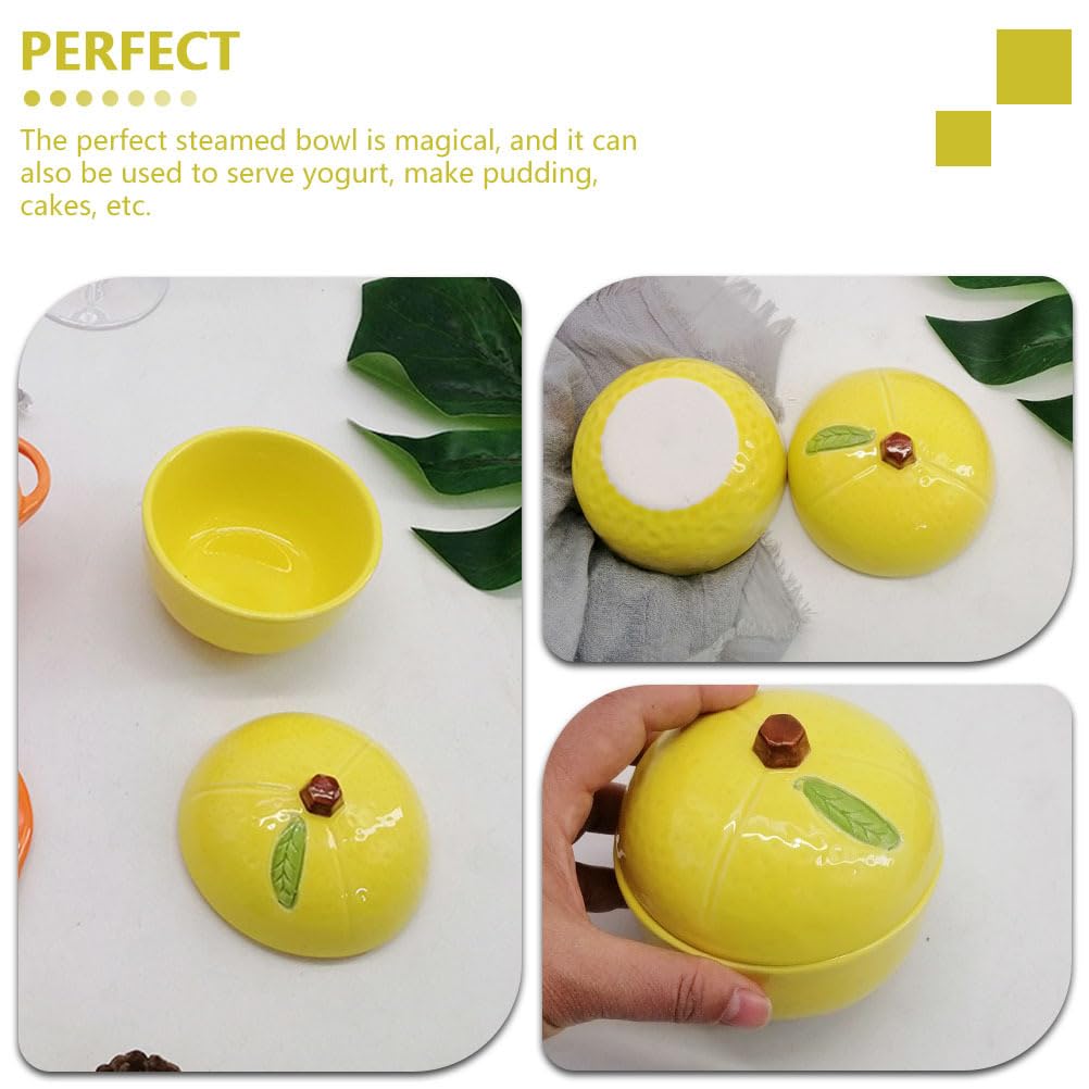 SHOWERORO Lemon Bowl Ornament Container Soup Bowls with Lids Pasta Containers Serving Dish Dessert Pot Ceramic Kitchen Jars Lemon-shaped Bowl Steaming Bowl Lemon Shaped Bowl Ceramics Food