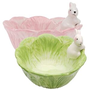 yardwe salad serving bowl 2pcs ceramic cabbage shaped bowls easter ceramic rabbit bowls cartoon food bowls dessert bowls