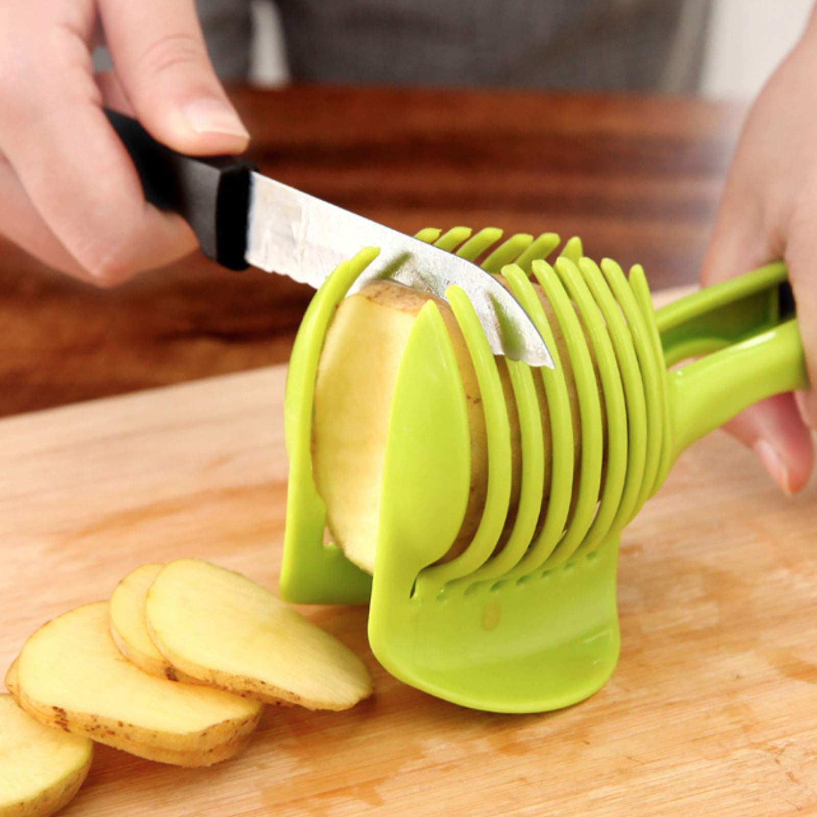 ACBAC Slicers Hand Cut Fruit Clip, Fast Fruit Vegetable Salad Chopper Bowl Fresh Salad Slicer, Green, One Size