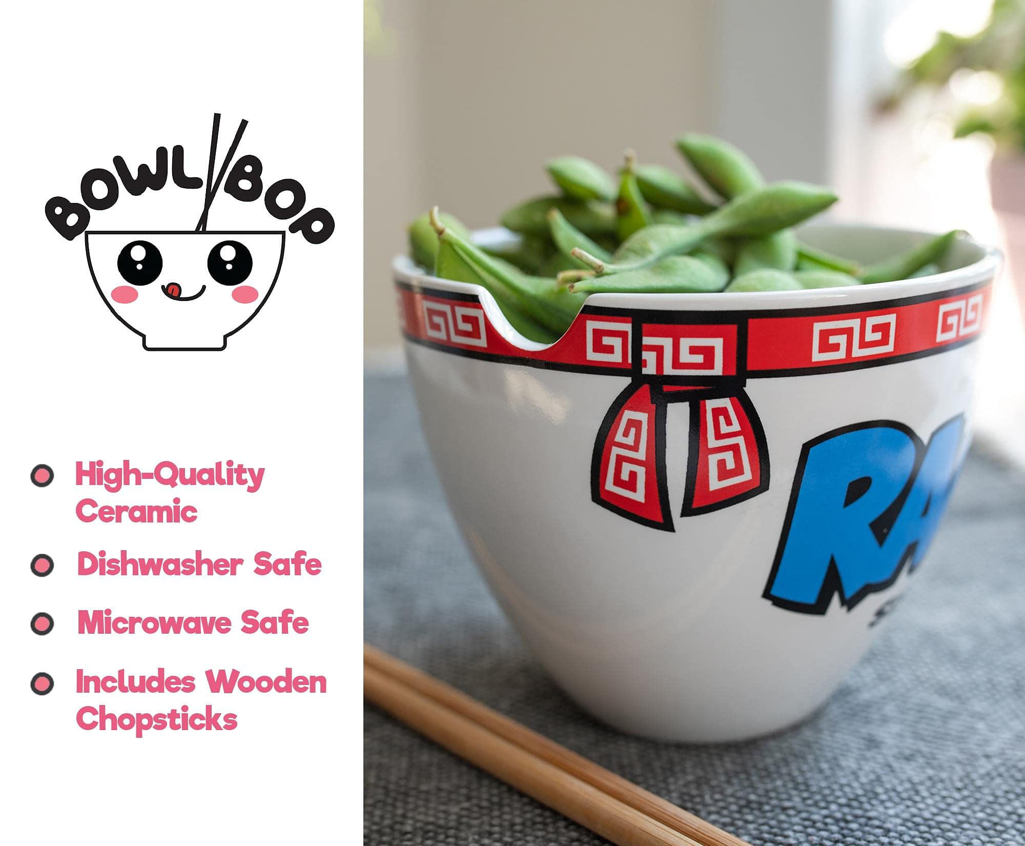Boom Trendz Bowl Bop Ramen Sister Nun Japanese Ceramic Dinnerware Set | Includes 16-Ounce Noodle and Wooden Chopsticks Asian Food Dish For Home & Kitchen Funny Religious Gift, Snack Collectible, Red