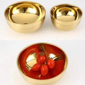 【XMJRL】304 food grade Insulated bowl Stainless steel bowl Thickened double layer Golden anti scald restaurant home children / adults (146.8cm)