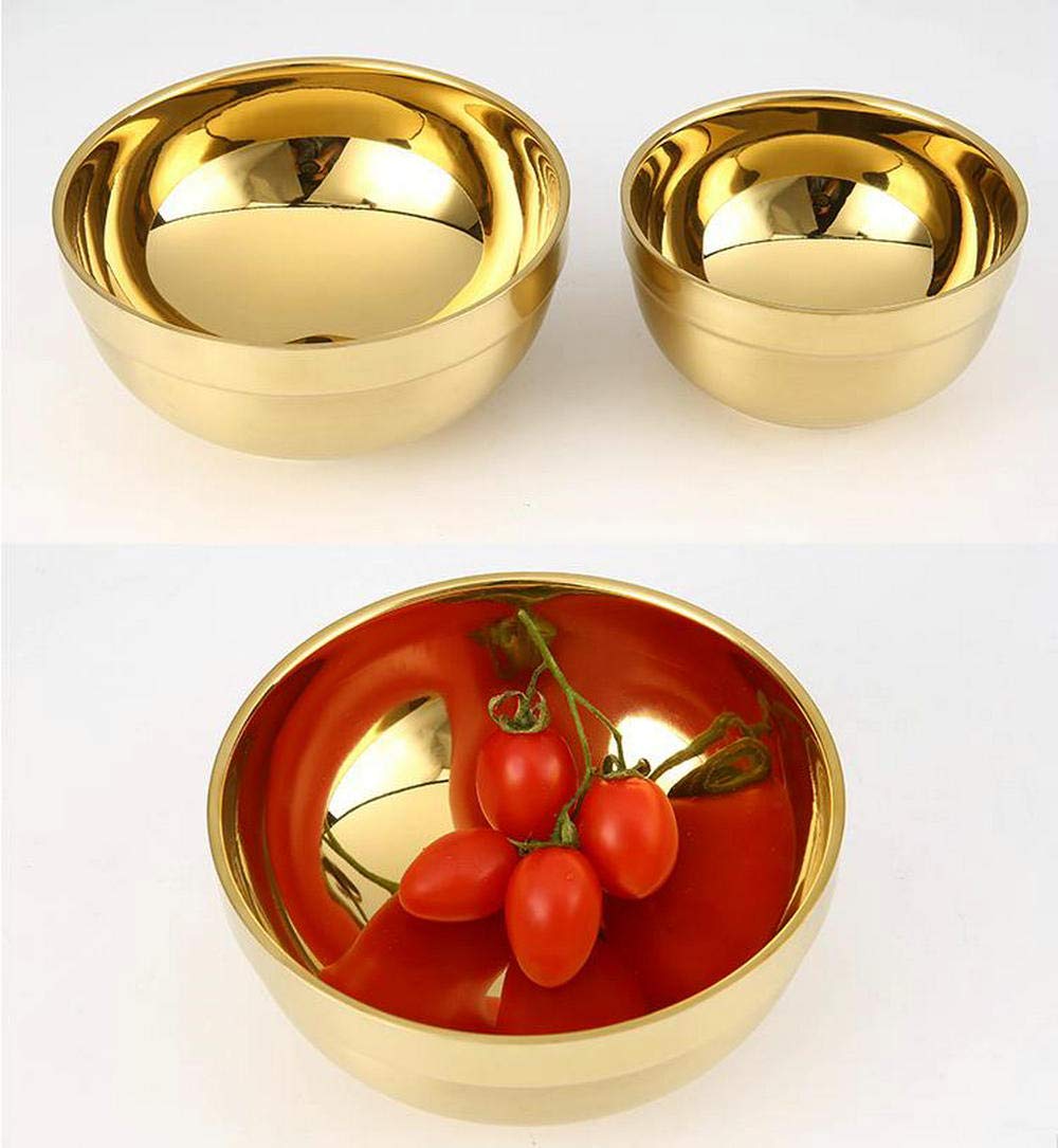 【XMJRL】304 food grade Insulated bowl Stainless steel bowl Thickened double layer Golden anti scald restaurant home children / adults (146.8cm)