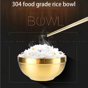 【XMJRL】304 food grade Insulated bowl Stainless steel bowl Thickened double layer Golden anti scald restaurant home children / adults (146.8cm)