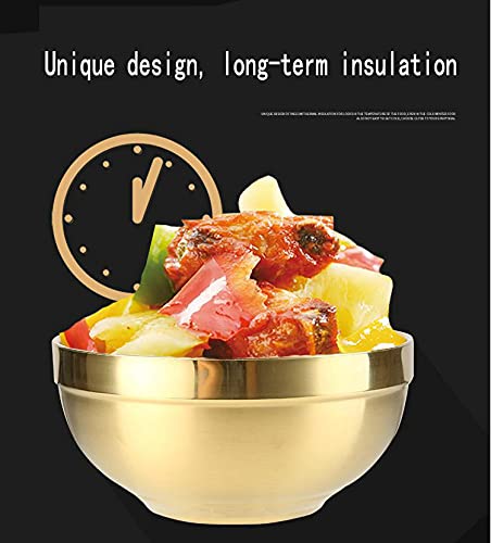 【XMJRL】304 food grade Insulated bowl Stainless steel bowl Thickened double layer Golden anti scald restaurant home children / adults (146.8cm)