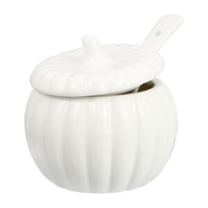 cabilock ceramic soup bowl with lid spoon saucer steamed egg bowl pumpkin shaped dessert pot seasoning jar dip bowl plate dish kitchen gadgets white