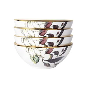 fanquare porcelain snack bowls set of 4, floral dipping bowl, 9 oz dessert bowl for ramen, salad, 5 inch