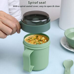 Cabilock Soup Bowls Microwave Soup Mug with Lid and Scoop Portable Food Flasks Breakfast Cup Food Jar Container for Cereal Oatmeal Soup Porridge (Green) Soup Bowls Bowl