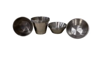 stainless steel sauce cups 2.5 oz and 1.5 oz ramekins for condiments dipping portions souffle 4 of each