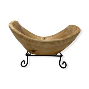 tj global handmade wood bowl rectangular shape handcarved natural root wood crafts bowl fruit salad serving bowls with metal stand - small (l8 x w7 x h4)