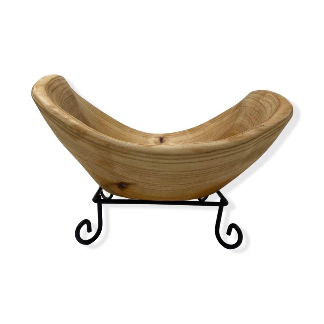 TJ Global Handmade Wood Bowl Rectangular shape Handcarved Natural Root Wood Crafts Bowl Fruit Salad Serving Bowls with Metal Stand - Small (L8 x W7 x H4)