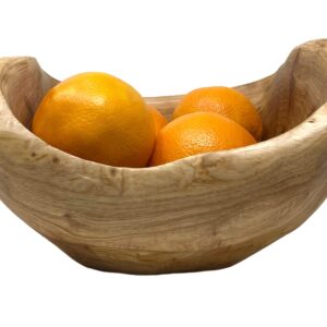 TJ Global Handmade Wood Bowl Rectangular shape Handcarved Natural Root Wood Crafts Bowl Fruit Salad Serving Bowls with Metal Stand - Small (L8 x W7 x H4)