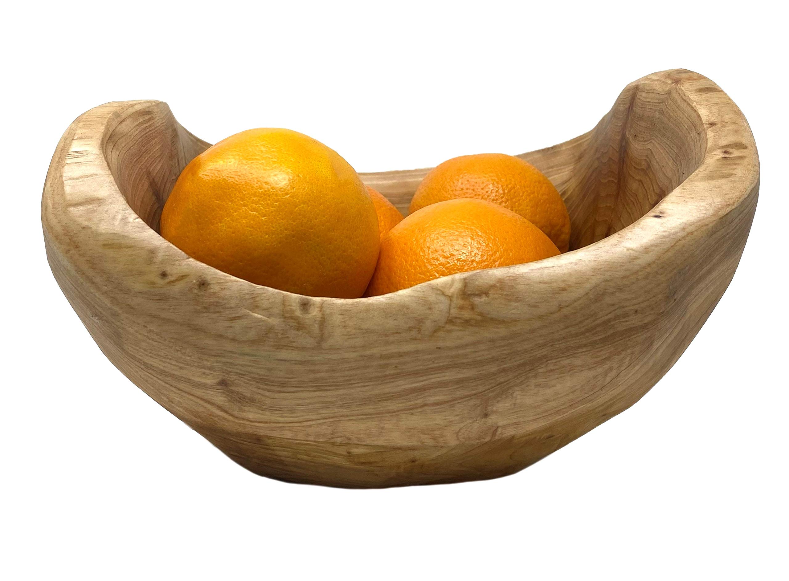 TJ Global Handmade Wood Bowl Rectangular shape Handcarved Natural Root Wood Crafts Bowl Fruit Salad Serving Bowls with Metal Stand - Small (L8 x W7 x H4)