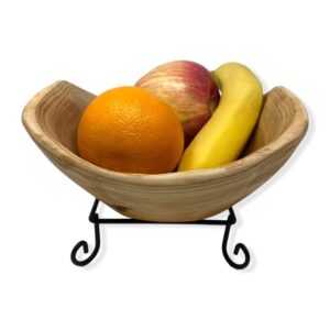 TJ Global Handmade Wood Bowl Rectangular shape Handcarved Natural Root Wood Crafts Bowl Fruit Salad Serving Bowls with Metal Stand - Small (L8 x W7 x H4)