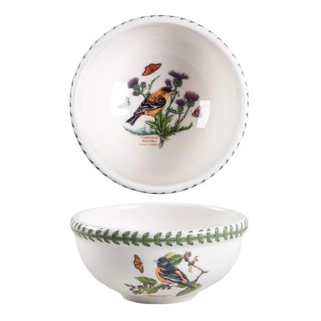 Portmeirion Botanic Garden Birds Fruit Bowl | 5.5 Inch Dessert Bowl with Baltimore Oriole Motif made of Fine Earthenware | Dishwasher and Microwave Safe | Made in England