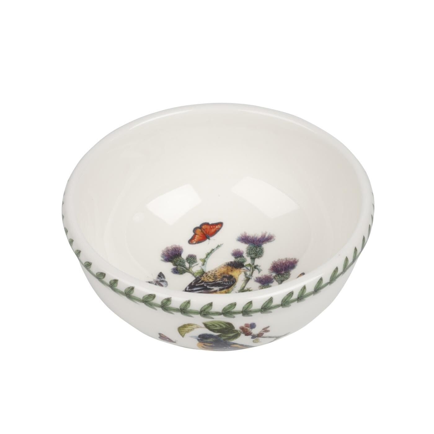 Portmeirion Botanic Garden Birds Fruit Bowl | 5.5 Inch Dessert Bowl with Baltimore Oriole Motif made of Fine Earthenware | Dishwasher and Microwave Safe | Made in England