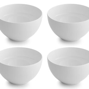 nambe Skye Collection All-Purpose Ceramic Bowls, White, Dishwasher & Microwave Safe, 5.75- inch, Bowls for Cereal, Soup, Rice, Pasta, Salad, and Oatmeal, Set of 4