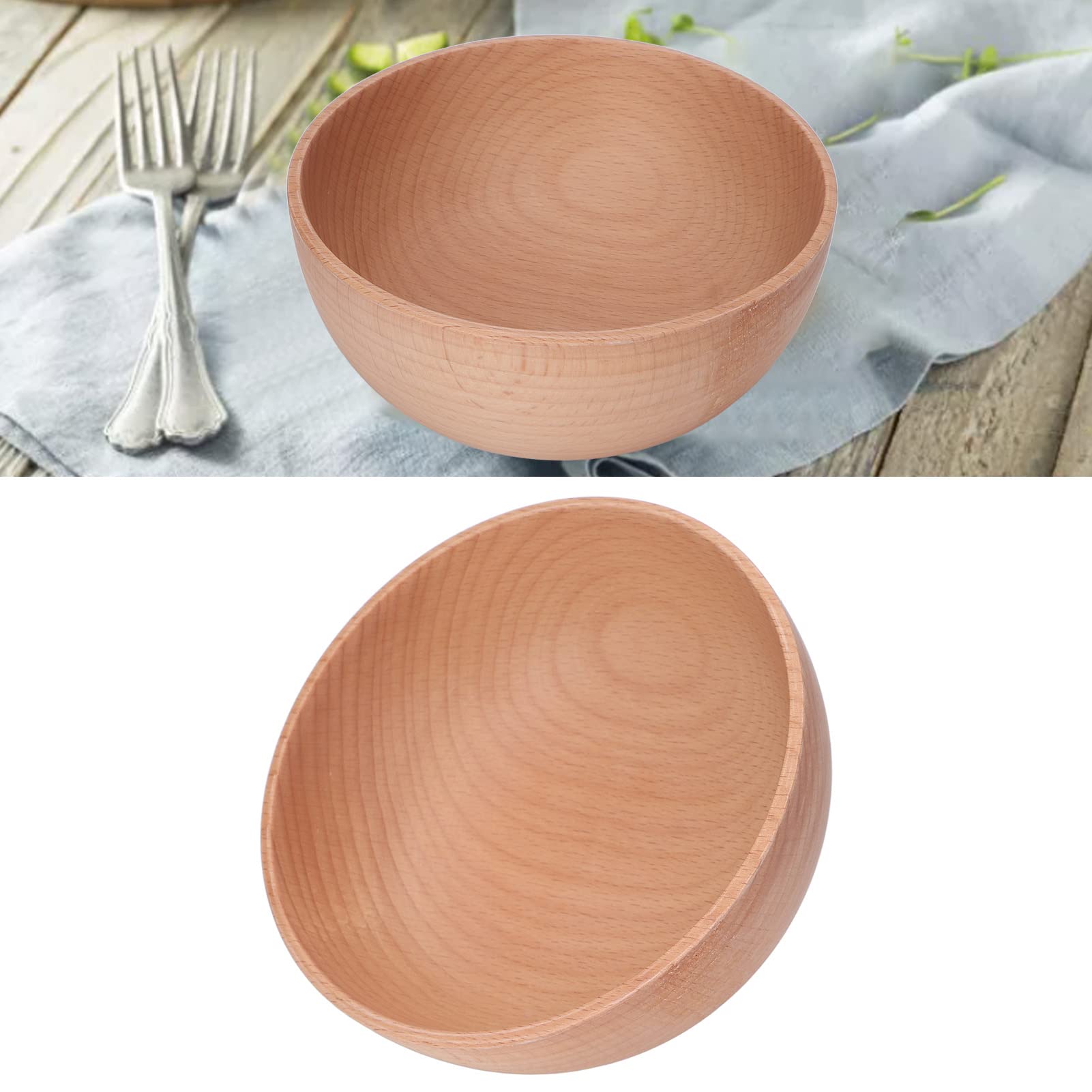 Salad Wooden Bowl, Round Household Beech Wooden Bowl Wooden Bowl for Salad Dipping Sauce Pasta Cereal(M)