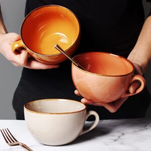 EISTEE Cereal Bowl,soup bowl,tea bowl,Large Soup Cup Ceramic Breakfast Bowl with Handle, 700ml Cereal Soup Bowl, Pumpkin Soup and Salad. Dishwasher, Microwave and Oven are Safe.-red (Color : Cream)