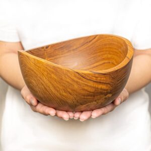 Rainforest Bowls Set of 2 Jumbo Concave Javanese Teak Wood Bowls- 8" Diameter- Perfect for Everyday Use, Hot & Cold Friendly, Ultra-Durable- Premium Custom Design Handcrafted by Indonesian Artisans