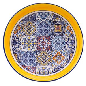 Alcoa Arte Portuguese Pottery Alcobaca Ceramic Decorative Salad Serving Bowl (Yellow) 023 10*10*2.5Inch (L x W x H)