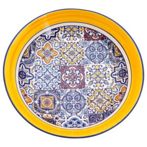Alcoa Arte Portuguese Pottery Alcobaca Ceramic Decorative Salad Serving Bowl (Yellow) 023 10*10*2.5Inch (L x W x H)